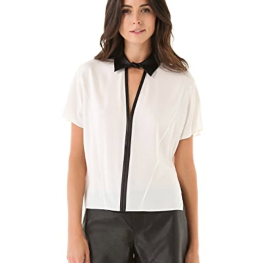 Robert Rodriguez Leather Trimmed Silk Shirt